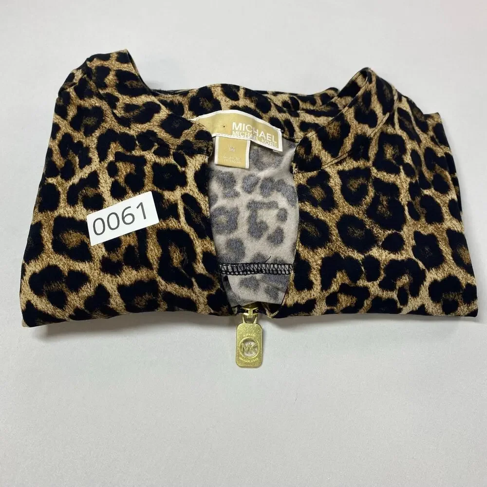Michael Kors Leopard Print Zip Front Top – Long Sleeve Medium